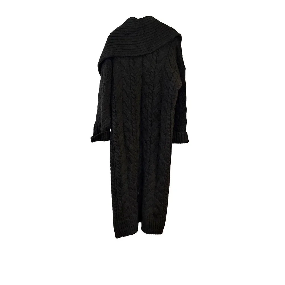 JLux Label  The Tone Cardigan Oversized Duster Maxi Chunky Cable Knit Black S/M